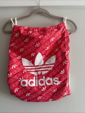 adidas Red and White Trefoil Logo Drawstring Bag